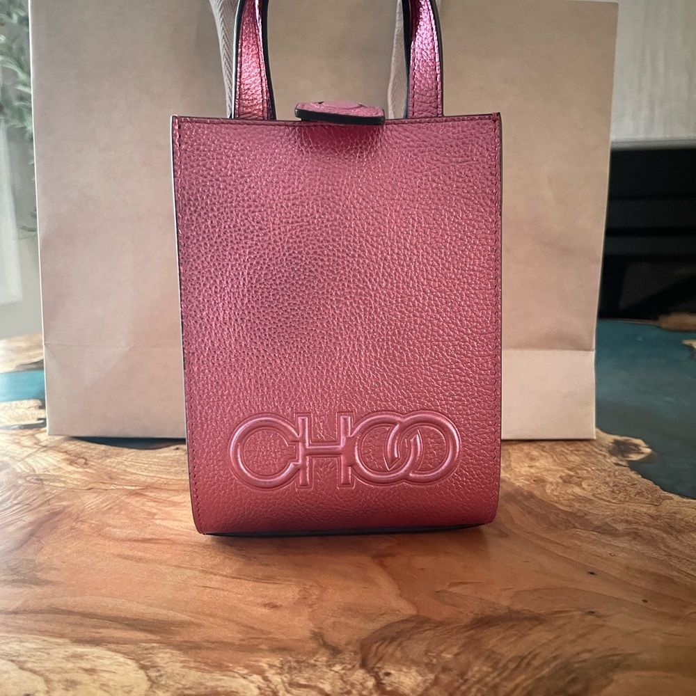 Jimmy Choo Pink Mini Bag with Textured Leather and Metallic Logo
